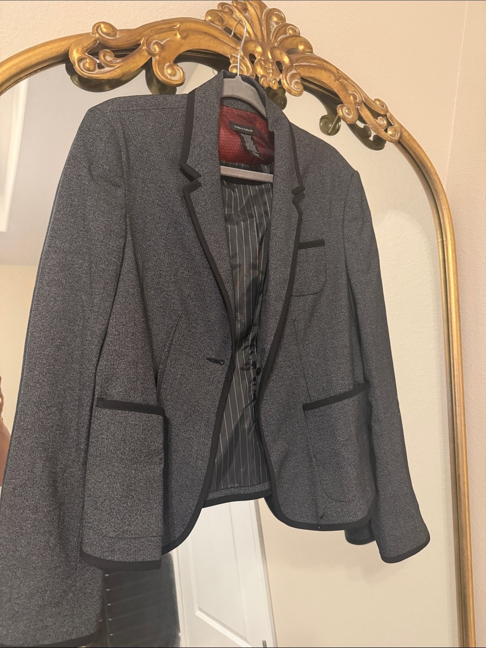 Lord & Taylor Gray Blazer with Black Trim